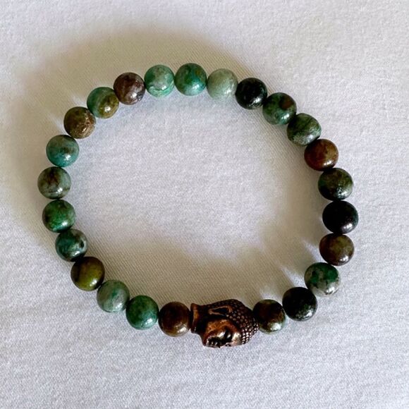 6mm mixed chrysocolla stretch bracelet with Buddha spacer - Picture 3 of 4